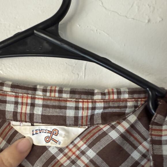 Vintage Levis Shirt Womens Large Brown Plaid Button Up Short Sleeve Western 70s - Picture 2 of 8